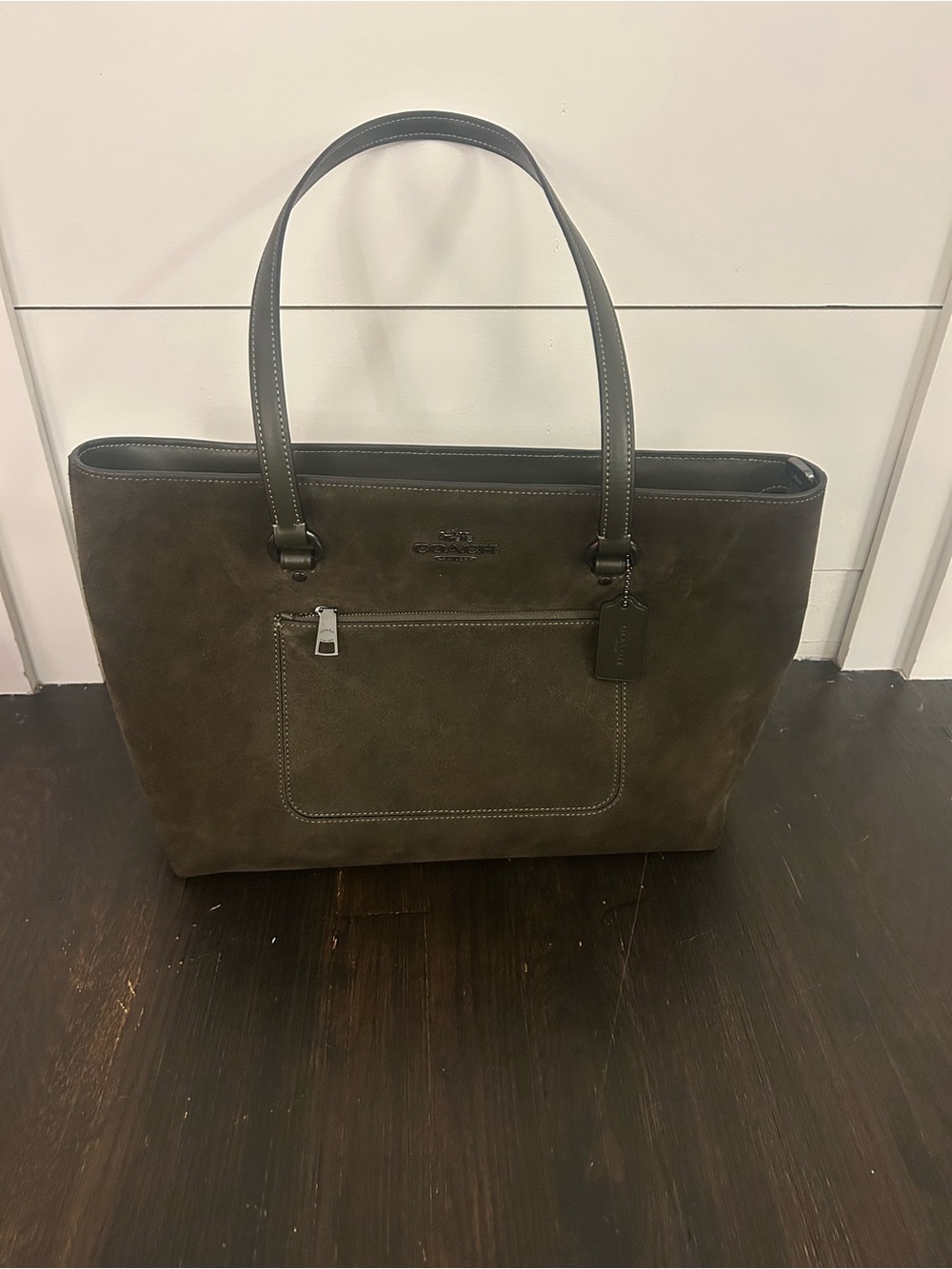 Coach Suede Gallery Tote Bag in Dark Green